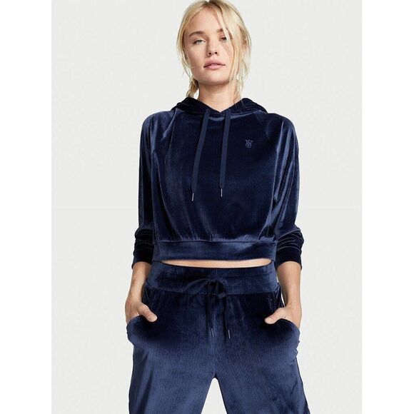 Victoria's Secret Other - Victoria's Secret S,M,L TRACKSUIT SET Hoodie jogger pants NAVY BLUE VELOUR rib